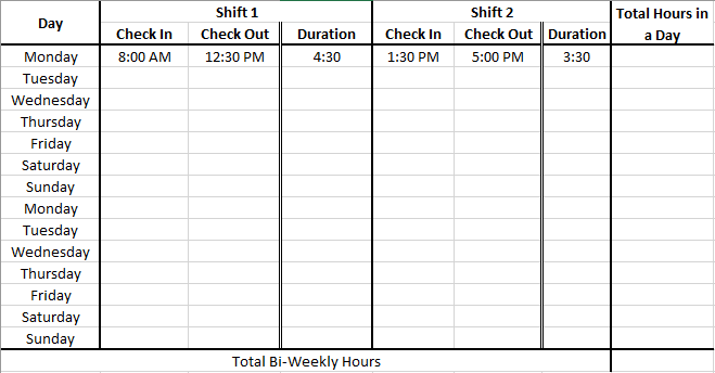 calculate time card with lunch